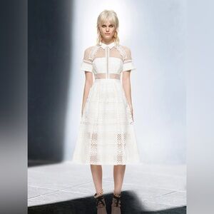 NWT Self Portrait Women’s White Eyelet Lace Midi Dress Size UK 10 US 6 Cotton